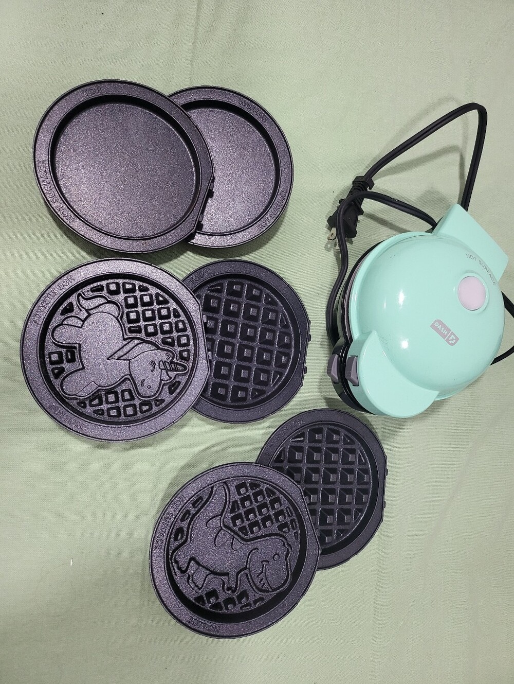 Dash Mint Mini Electric Waffle & Griddle Maker with Interchangeable Plates